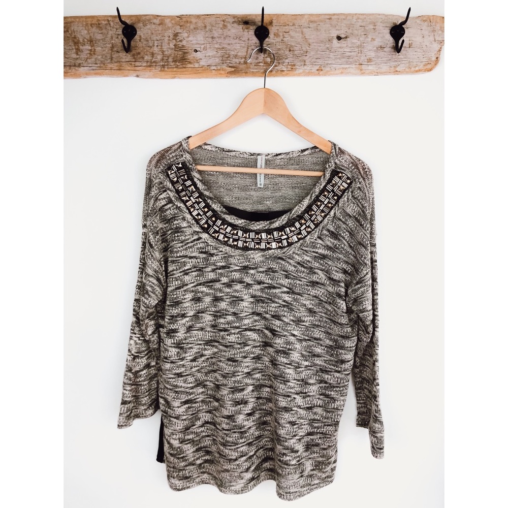 Yuni Los Angeles Embellished Sheer Back Sweater Grey Black Gray Women’s Small
